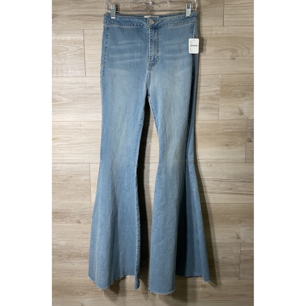 NEW Free People Just Float Flare Jeans 27 Blue Raw Hem Western 70s Retro Boho